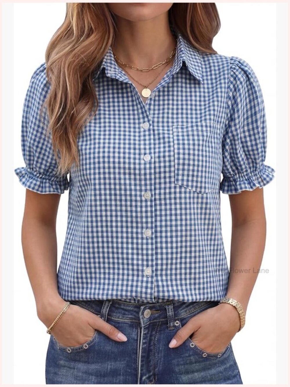 Puff Sleeve Button Down Linen Blouse Collared Work Top